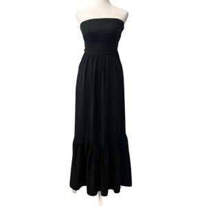 Anthro Moulinette Soeurs Strapless Maxi Dress Black Tencel Pockets Tiered Size 4